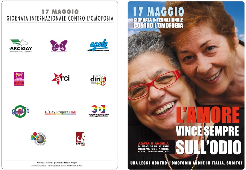 L'amore vince sempre sull'odio, la campagna per la Giornata contro l'omofobia del 17 maggio Cultura Gay Gallery Manifestazioni Gay 