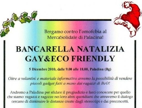 Bergamo: bancarella gay friendly contro l'omofobia Lifestyle Gay Manifestazioni Gay 