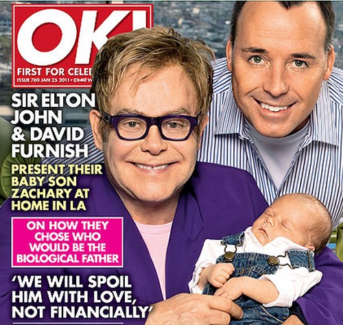 Elton John col figlio Zachary sulla copertina di OK Magazine Gossip Gay 