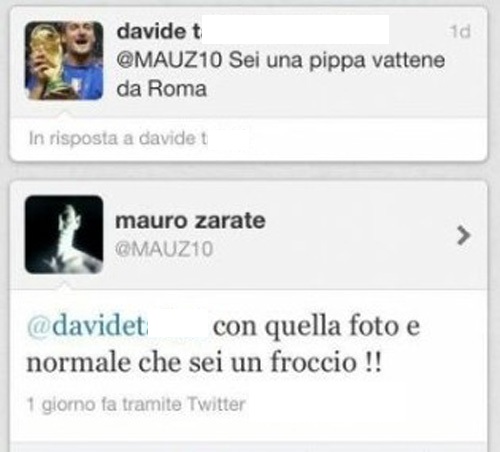 Mauro Zarate, insulto omofobo su Twitter del giocatore della Lazio Omofobia Primo Piano 